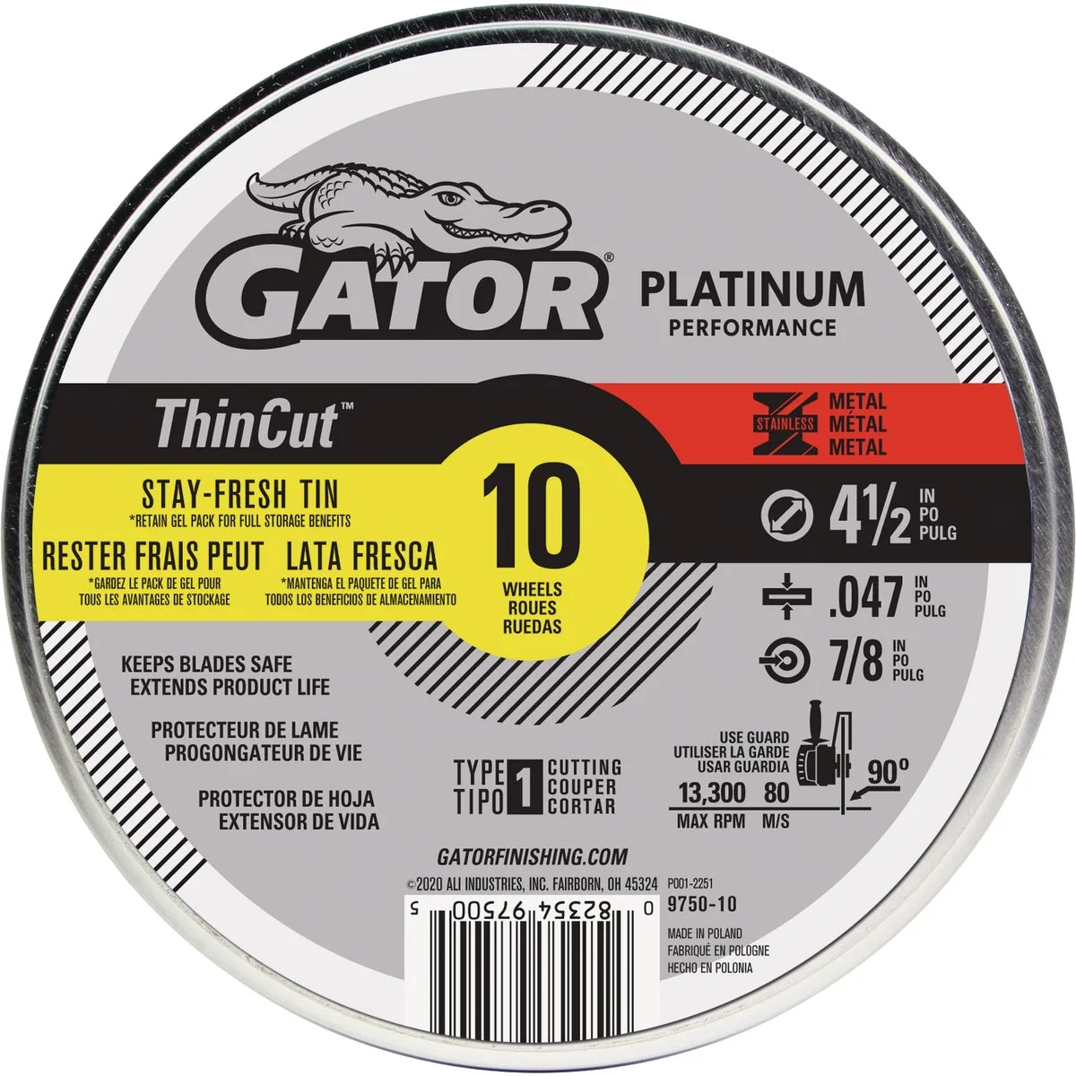 Reusable Gator Blade ThinCut Type 1 4-1 2 In. x 0.047 In. x 7 8 In. Metal Stainless Cut-Off Wheel 10-Pack Sustainable