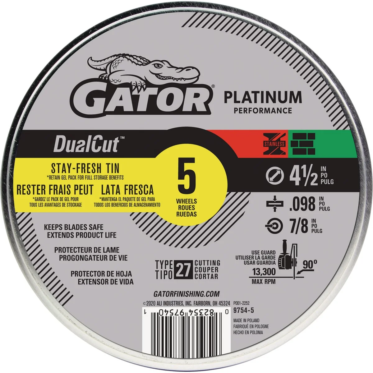 High-Quality Gator Blade DualCut Type 27 4-1 2 In. x 0.098 In. x 7 8 In. Steel Stainless Wall Tile Cut-Off Wheel 5-Pack Soft