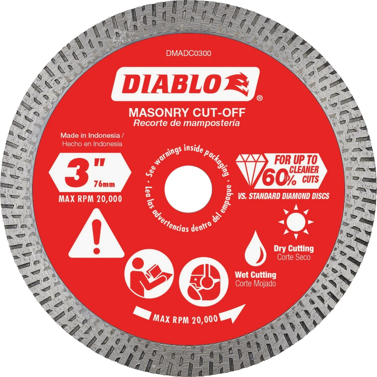 High-Performance Diablo 3 In. Diamond Continuous Rim Cut-Off Disc for Masonry Convenient