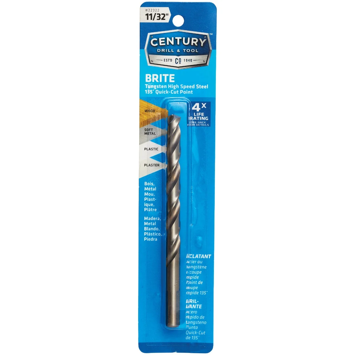 Exclusive Century Drill Tool 11 32 In. Tungsten High Speed Steel Quick-Cut Point Brite Drill Bit Proven