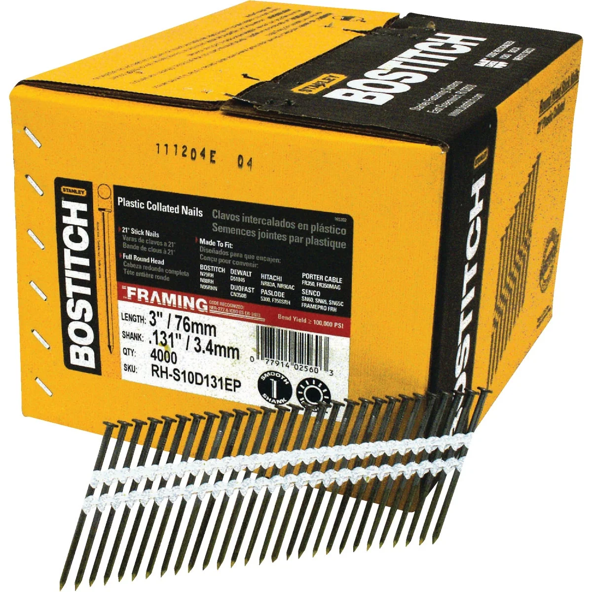 Genuine Bostitch 21 Degree Plastic Strip Coated Full Round Head Framing Stick Nails 3 In. x .131 In. 4000 Ct. High-Grade