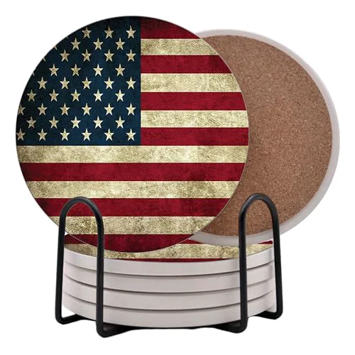 Authentic USA American Flag United States Round Coasters Set of 6 Verified