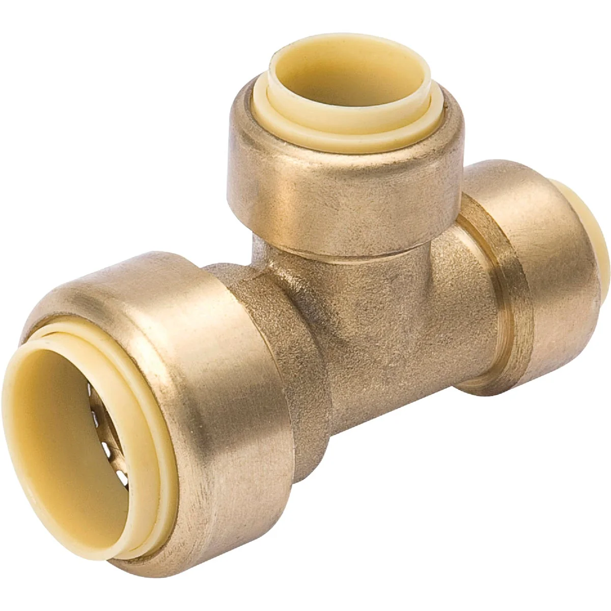 Solid ProLine 3 4 In. x 1 2 In. x 1 2 In. Push Fit Brass Tee Trendy