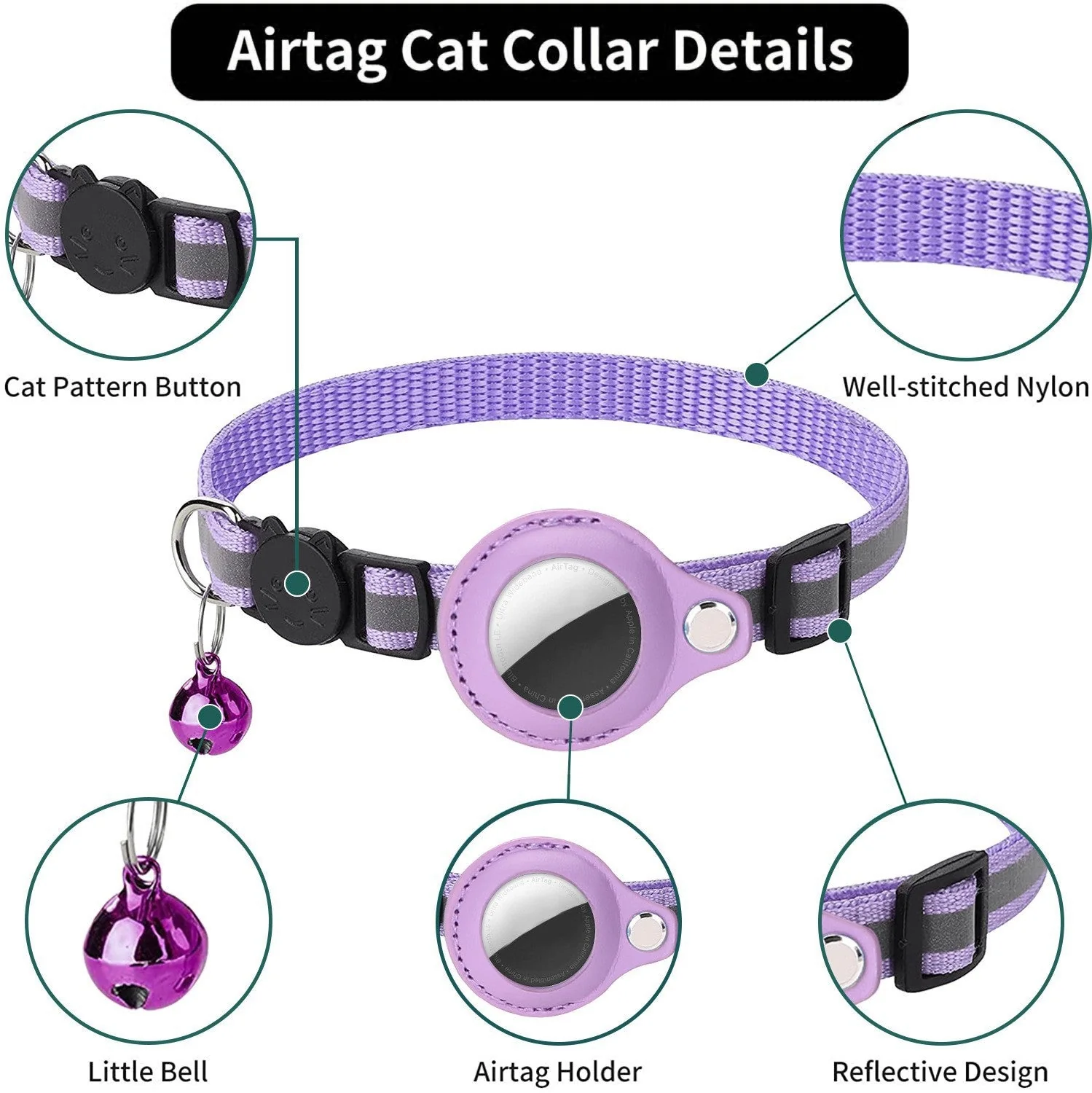 Next-Generation Adjustable Reflective Pet Collar for Airtag High-End
