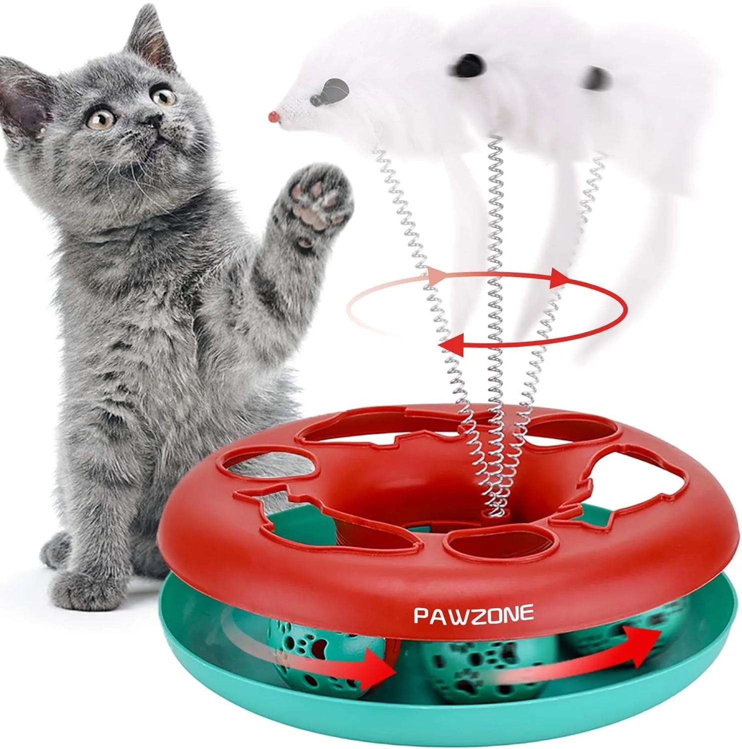 Official Cat Toys Cat Toys for Indoor Cats Interactive Kitten Toys Roller Tracks with Catnip Spring Pet Toy with Exercise Balls Teaser Mouse Red aplus content video Innovative
