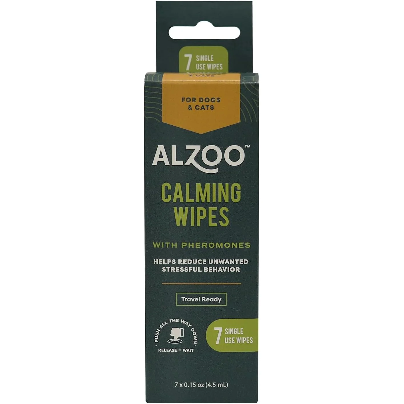 Easy-to-Use ALZOO On-the-Go Calming Wipes for Cats Dogs with Pheromones — 7 Pack Solid