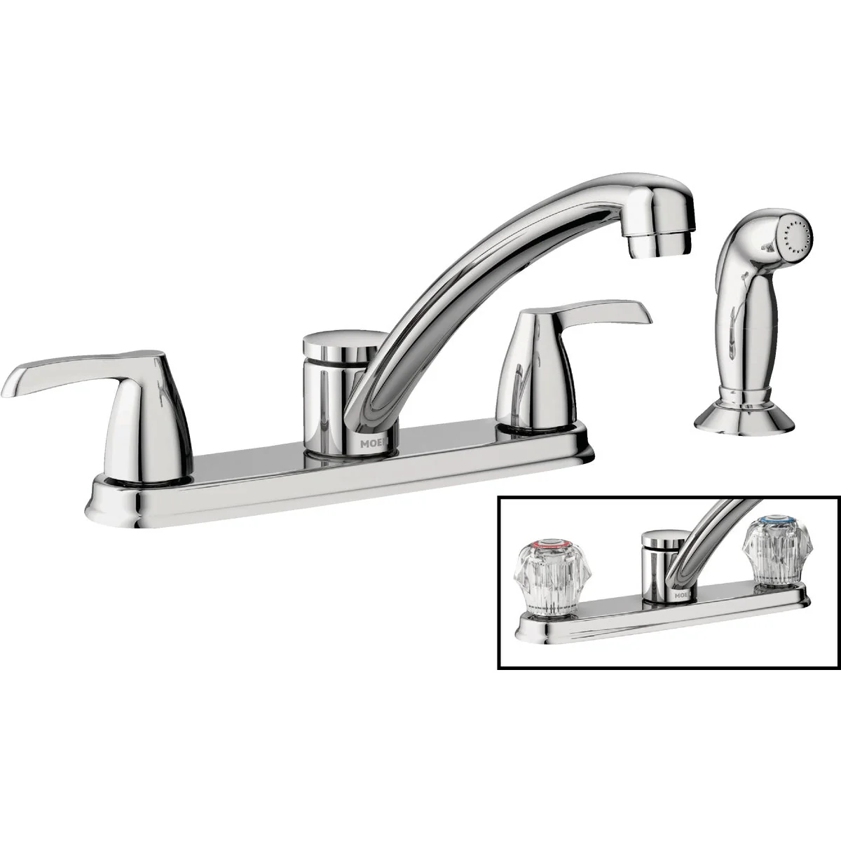 Sustainable Moen Adler Dual Handle Lever or Knob Kitchen Faucet with Side Spray Chrome Enhanced