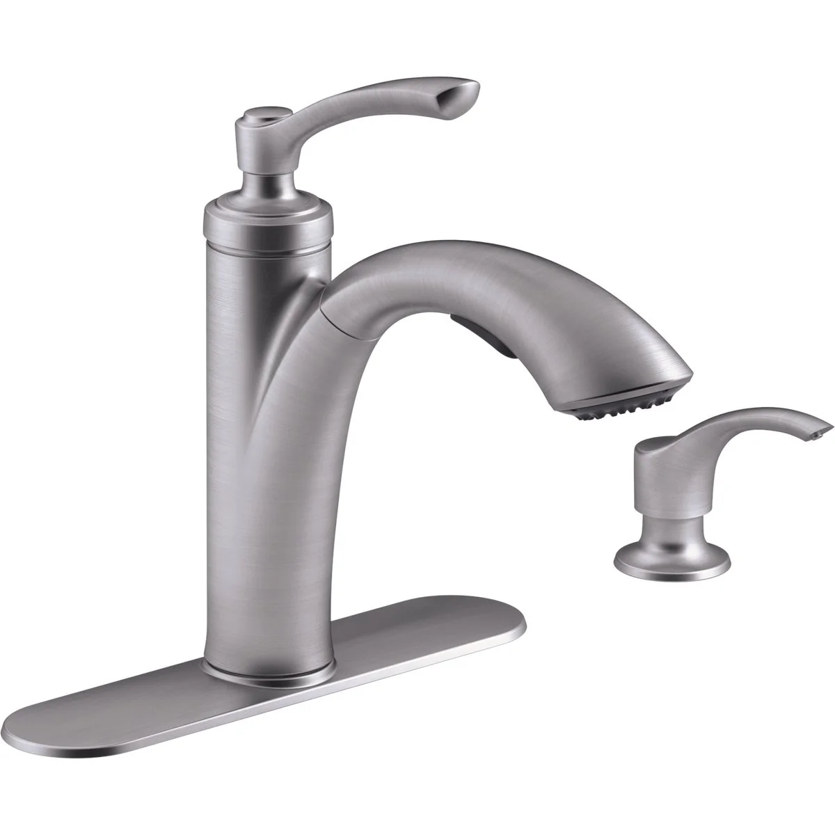 Lightweight Kohler Linwood Single Handle Lever Pull-Out Kitchen Faucet with Soap Dispenser Stainless Flexible