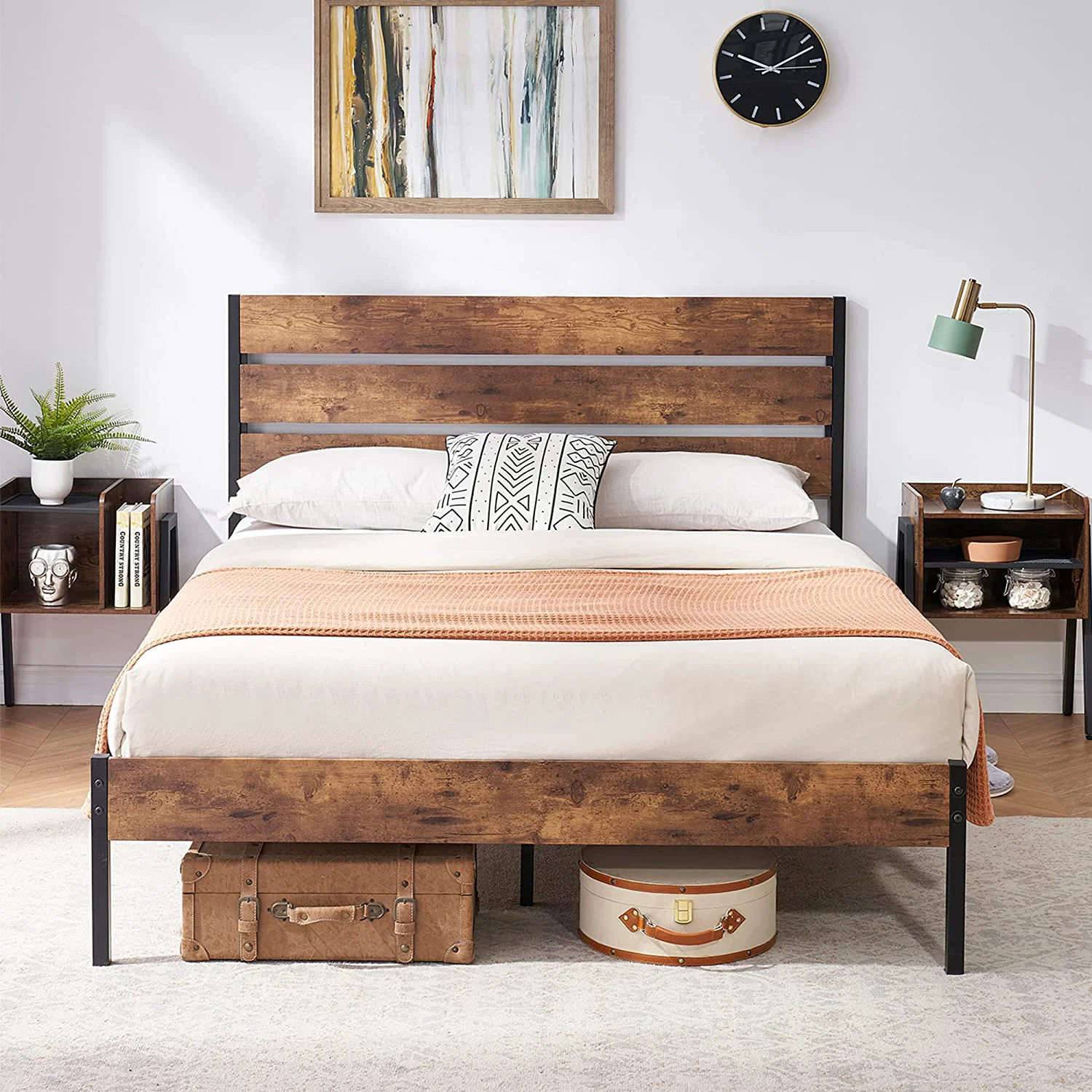 Practical Bed Frame with Headboard Platform Metal Bed Frame Queen with 14 Heavy Duty Steel Slats More Sturdy Noise- No Box Spring Needed Fine