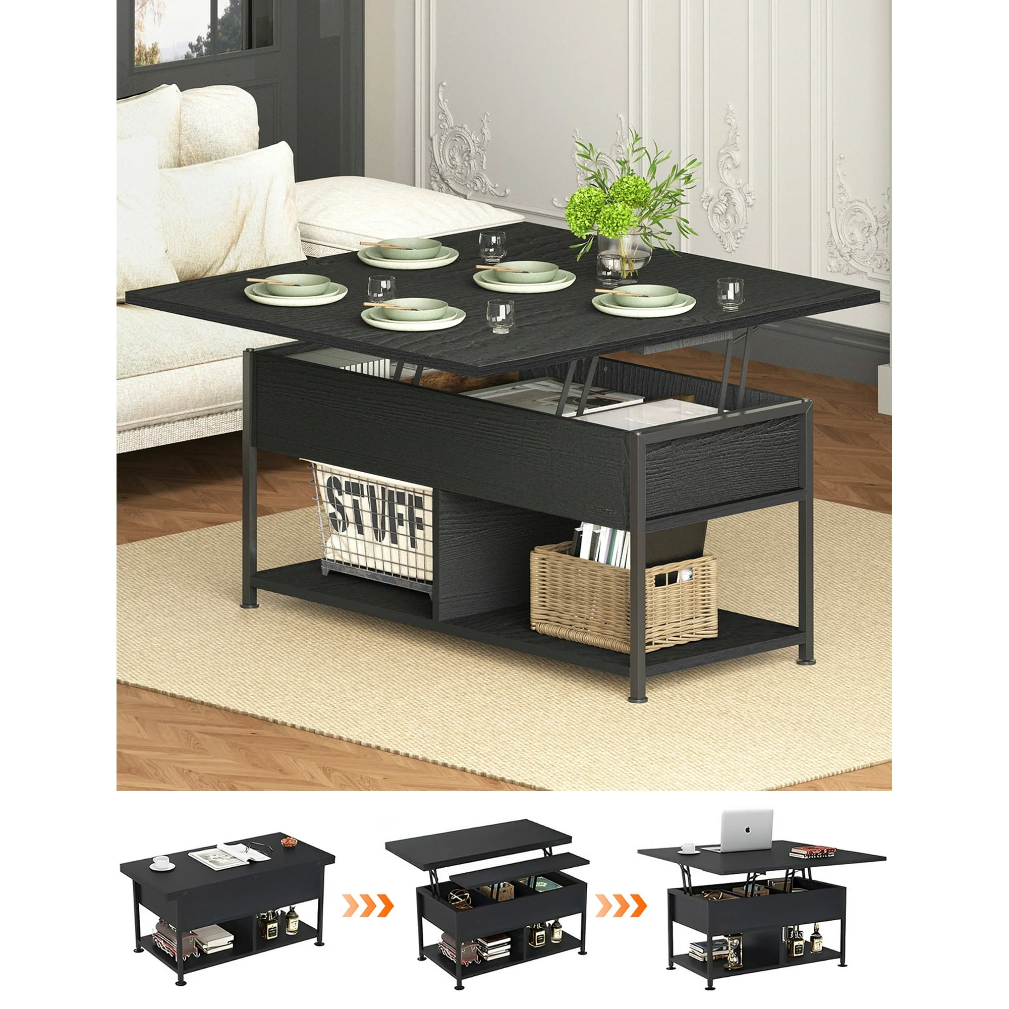 Stylish MONVANE 40 Lift Top Coffee Table with Storage for Living Room Black Carefully Designed