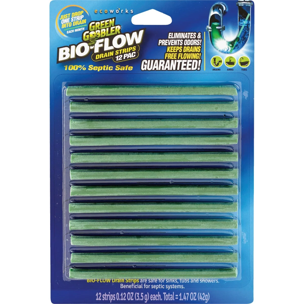 Healthy Green Gobbler Bio-Flow 1.47 Oz. Drain Cleaner Strips 12-Pack Easy-to-Use