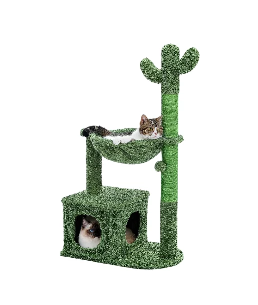 Premium Cactus Cat Tree 40 Cat Tower with Large Metal Carpet Hammock Cat Scr Exclusive