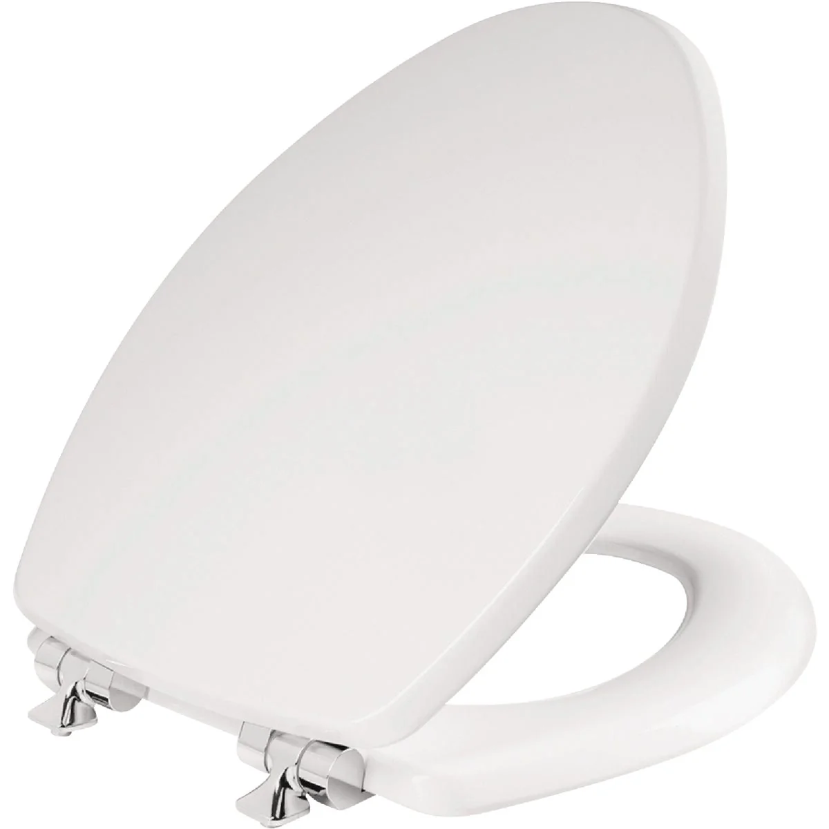 Original Design Mayfair Benton Elongated White Enameled Wood Toilet Seat with Slow Close Chrome Metal Hinge Certified
