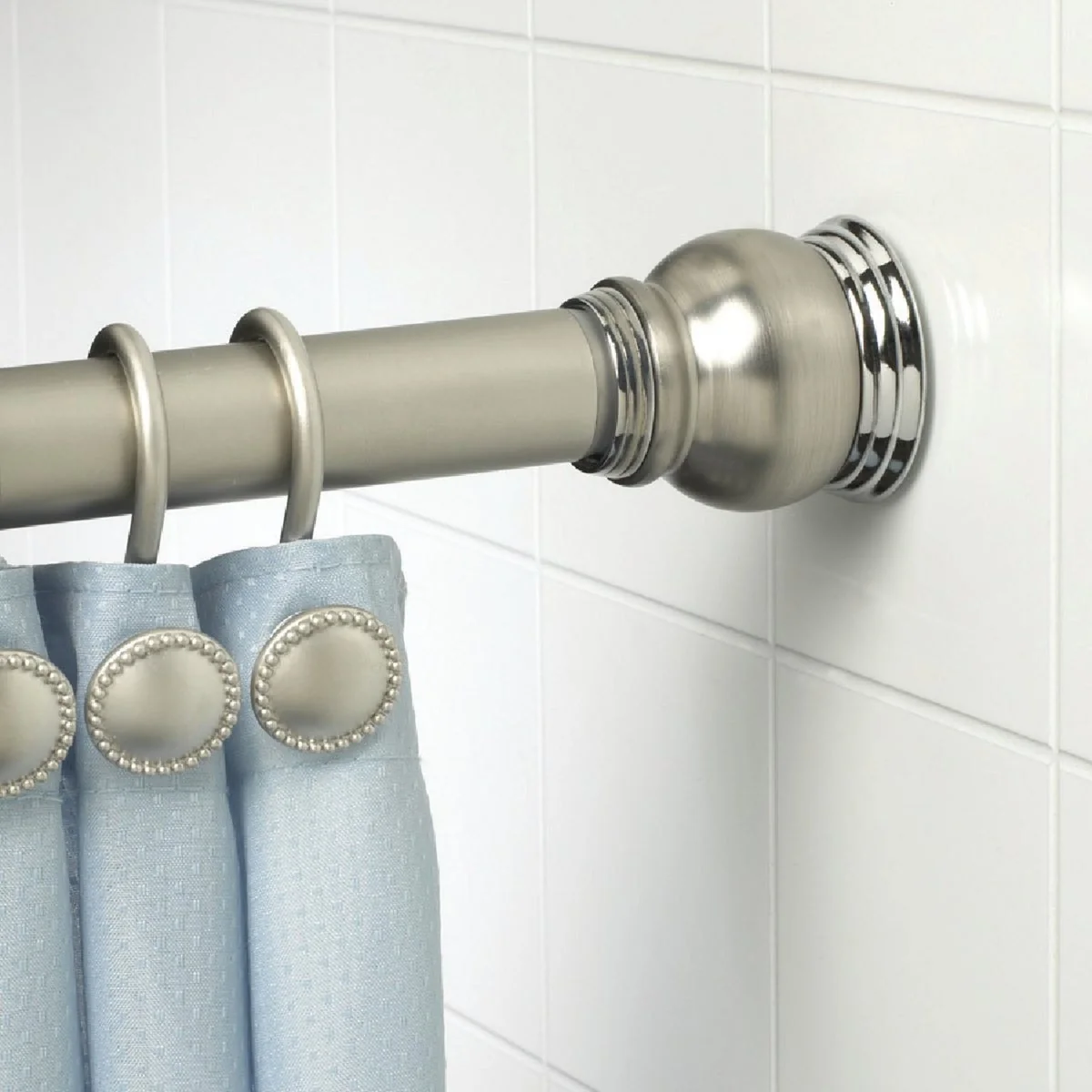 Natural Zenith Zenna Home Straight 72 In. Adjustable Tension Finial Shower Rod in Satin Nickel Excellent