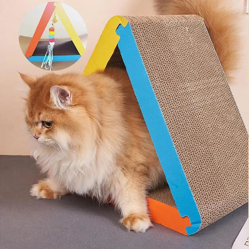 Fashionable Cat Scratcher Foldable Triangle Cat Scratching Board 6 Usable Sides Advanced