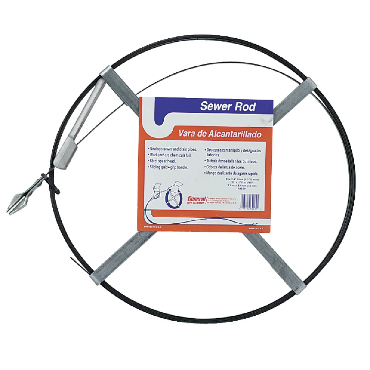 Green General Wire 1 2 In. x 1 16 In. x 25 Ft. Spear Carbon Steel Sewer Rod Detailed