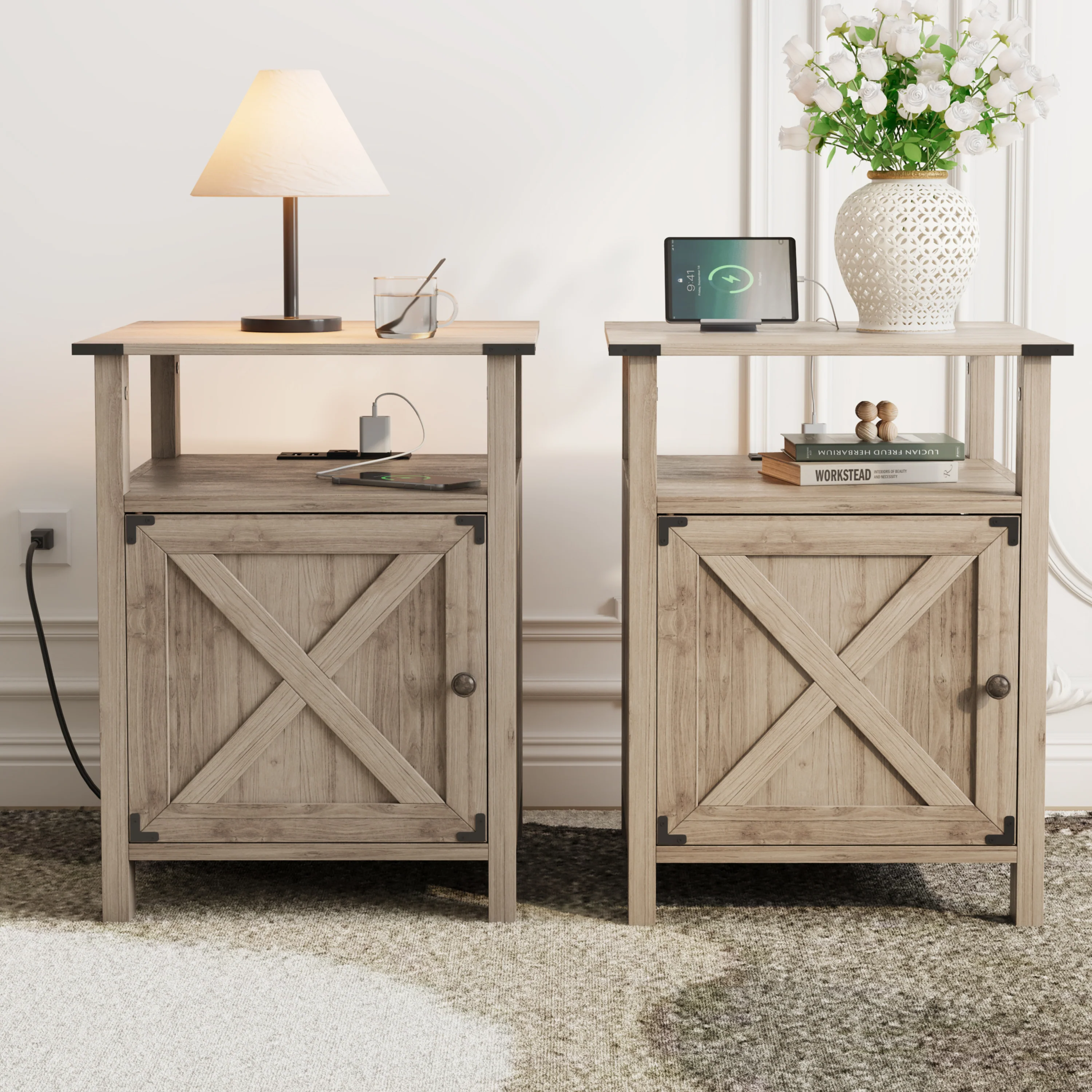High-End Behost Nightstand for Bedroom Set of 2 Farmhouse Nightstand Bedside Table for Bedroom Furniture Light Brown Efficient
