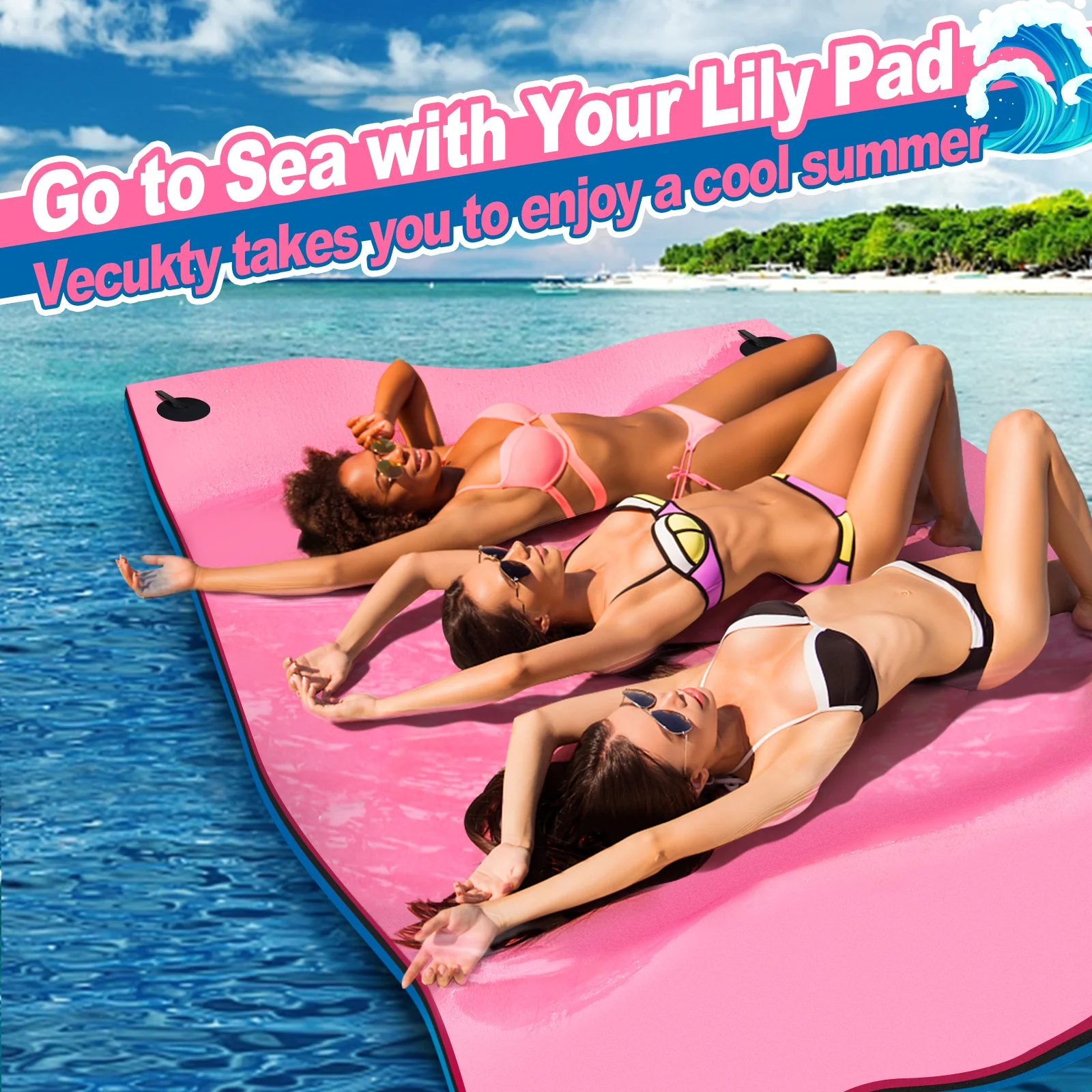 Long-Lasting Splicable Multi Person Floating Water Mat Vecukty 8.5x6 ft Lily Pad for Water Recreation and Relaxation Tear Resistant XPE Foam Floating Mat for Beach Ocean Lake Pink Blue Verified