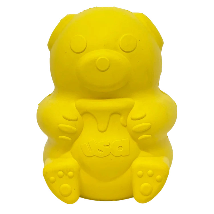 Natural Honey Bear eDispenser - Durable Rubber Treat Dispenser for Dogs USA Made Enhanced