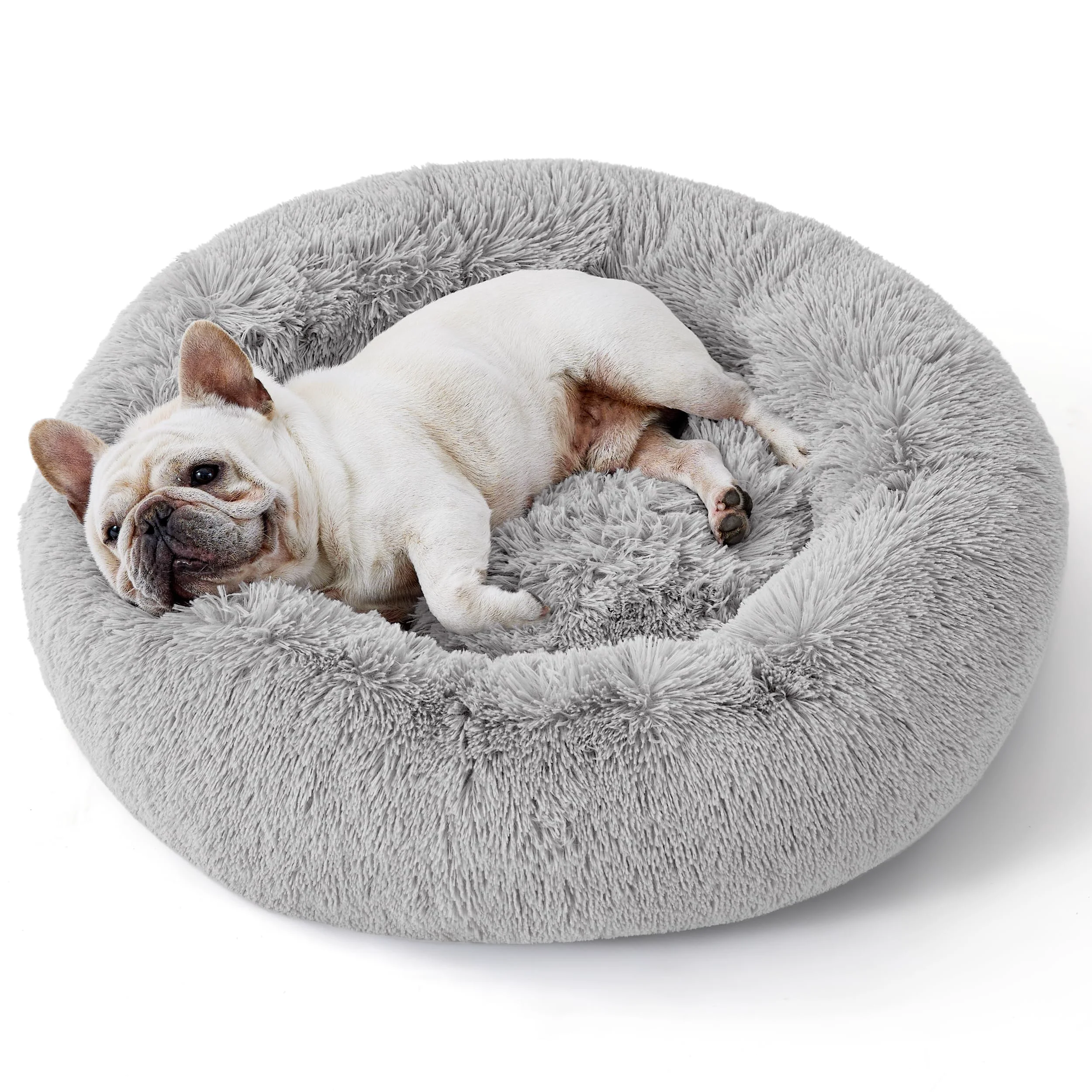 Detailed Bedsure Calming Donut Dog Bed for Small Dogs 23 Inch Anti Slip Pale Grey Classic