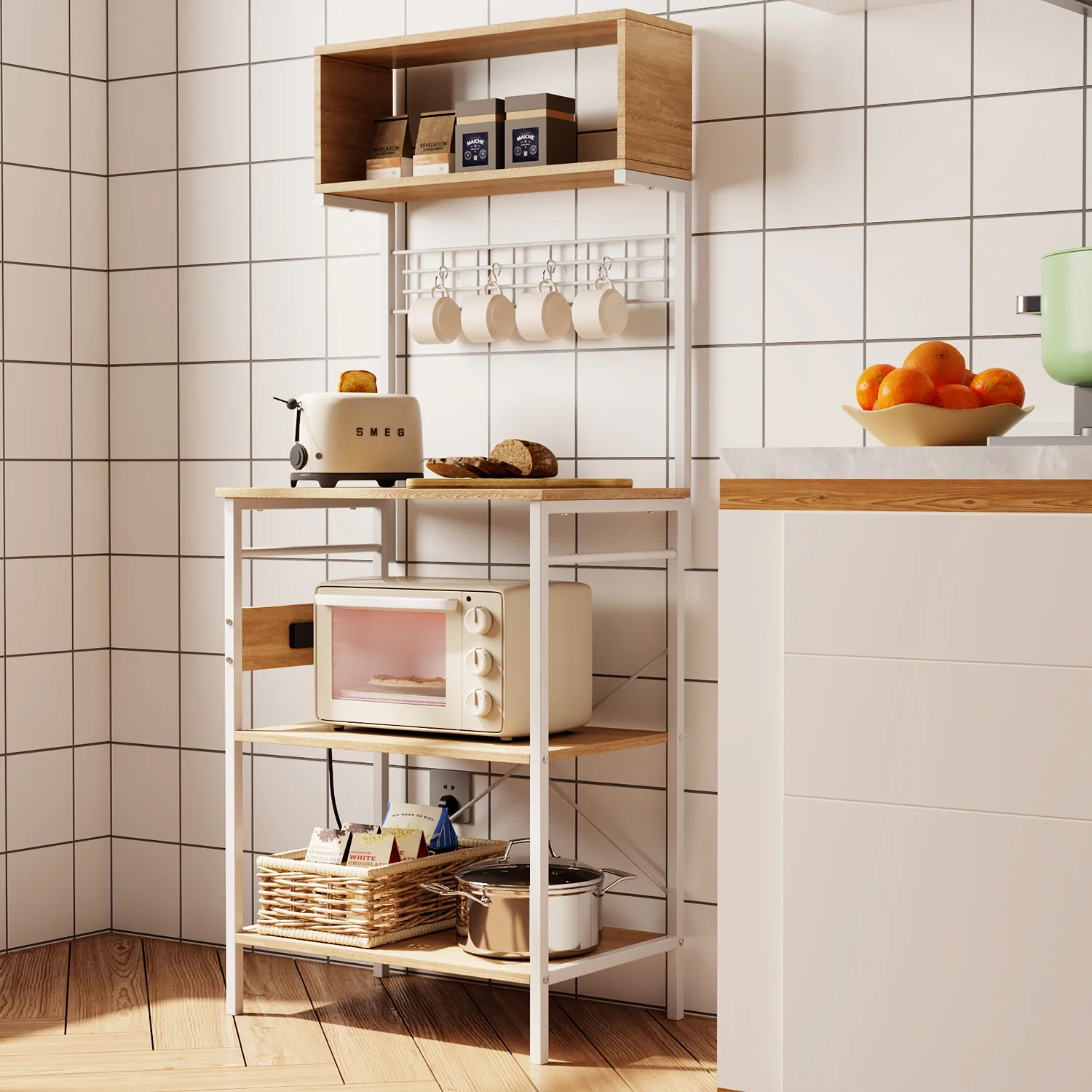 Optimized Behost 5 Tier Microwave Pantry Cart Baker Rack for Kitchen Cabinet Coffee Bar White Next-Generation