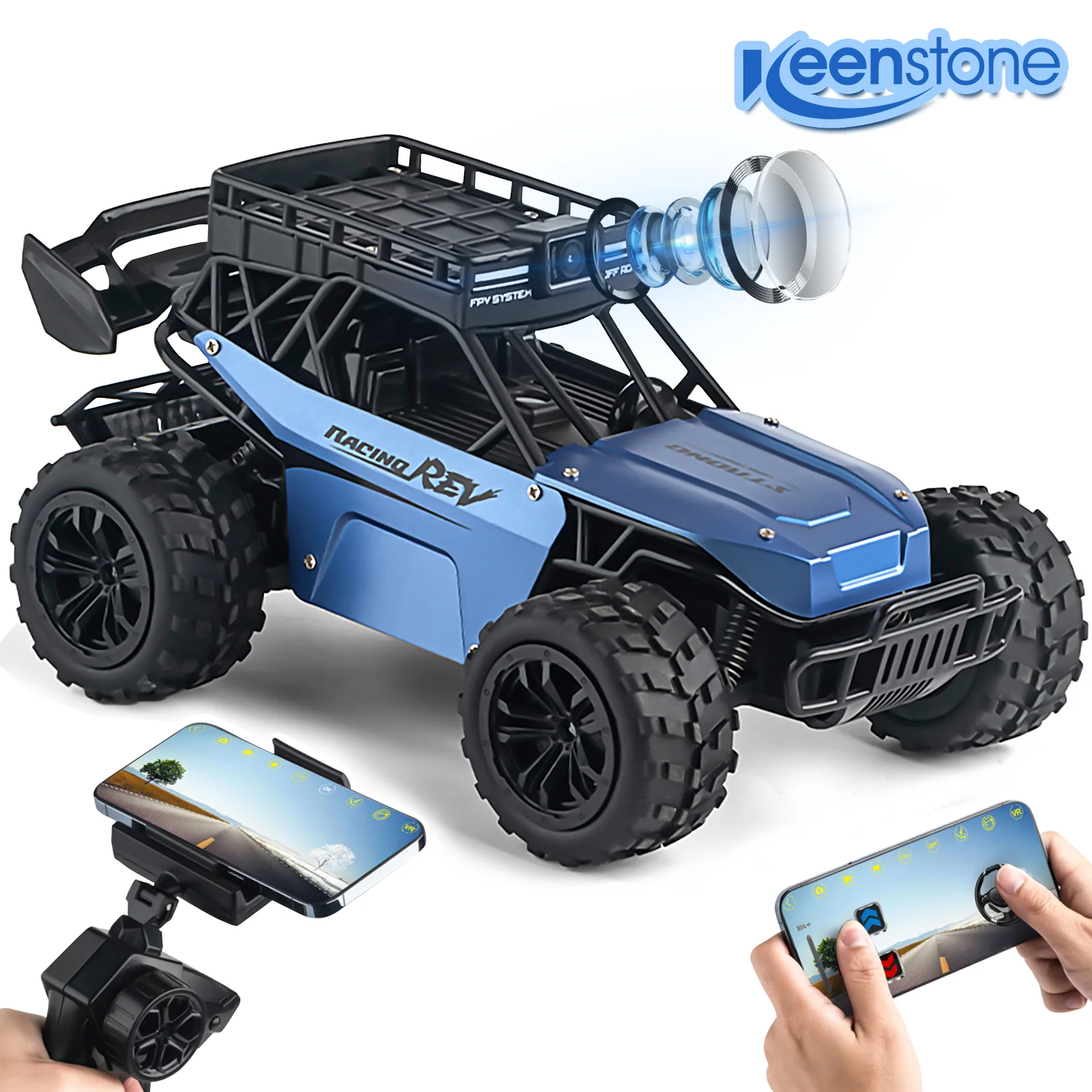 Original Design RC Car with 5G HD 1080P FPV Camera 2.4Ghz Remote Control Car w Walkie Talkie Function 1 16 Scale High Speed Electric Carrier Vehicle Monster Trucks for Kids Adults Blue Luxury