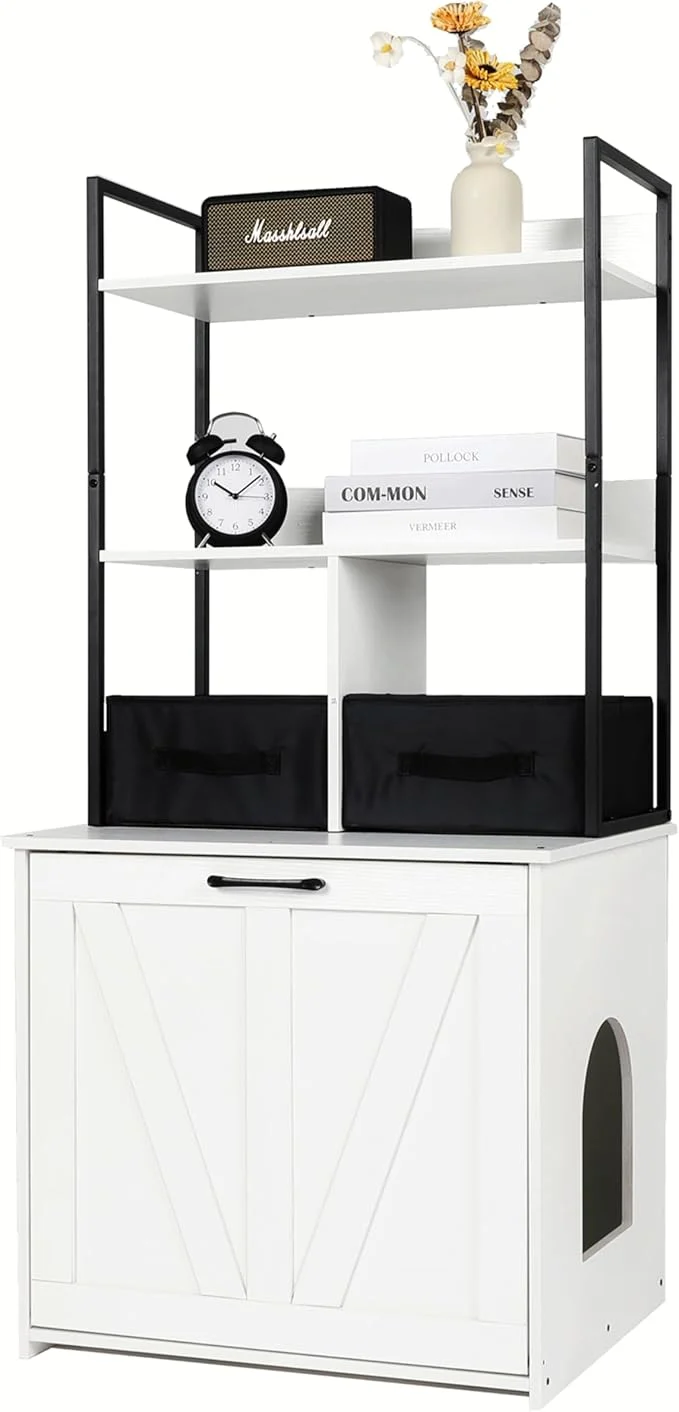 Genuine DWANTON Litter Box Enclosure with 2 Storage Shelves and 2 Drawers 2-in-1 Hidden Cat Litter Box Enclosure Furniture with Shelf Reversible Entrance Washable Drawers 50-Inch WhiteAbout ThisOverview High-Grade