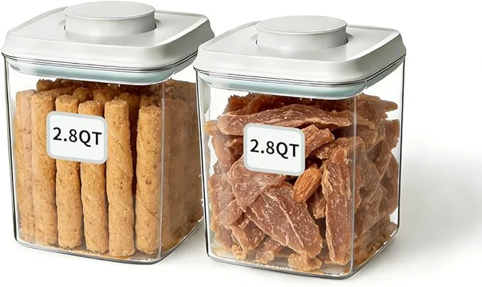 Practical Dog Food Storage Containers Set with One-Touch Lid 2-Pack 2.8 QT 2.65 L BPA- Cat Food Storage Container，Stackable Durable PET for Dog Treats Supplements Daily FeedingAbout ThisOverview Carefully Designed