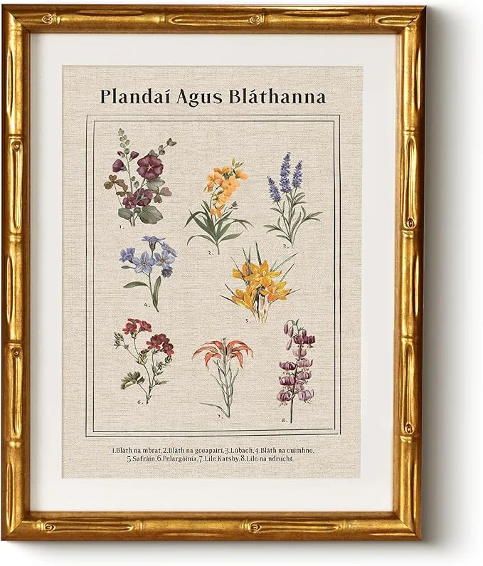 Relaxed Vintage Botanical Wall Art Antique Style Plant Illustration 11x14 Gold Bamboo-Textured Framed Canvas Floral Print Acrylic Cover Classic Natural History Artwork Room Bedroom Study Home DecorAbout This