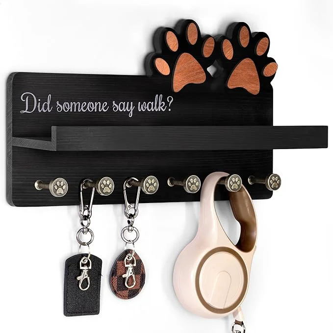 Specialty MTERSN Decorative Dog Leash Holder for Wall - Dog Accessories Organizer with Floating Shelf 6 Hooks for Home Decor - The Cute Key Holder Wall Mount for Dogs Lover Gifts Black About ThisOverview Powerful