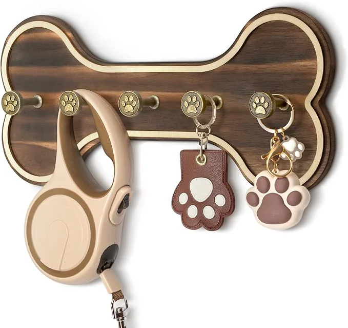 Luxury MTERSN Farmhouse Key Holder for Wall - Decorative Rustic Dog Leash Hanger Wall Mounted with Bone Shaped Hooks - Cute Storage Organizer for Home Decor Retro Brown About ThisOverview Solid
