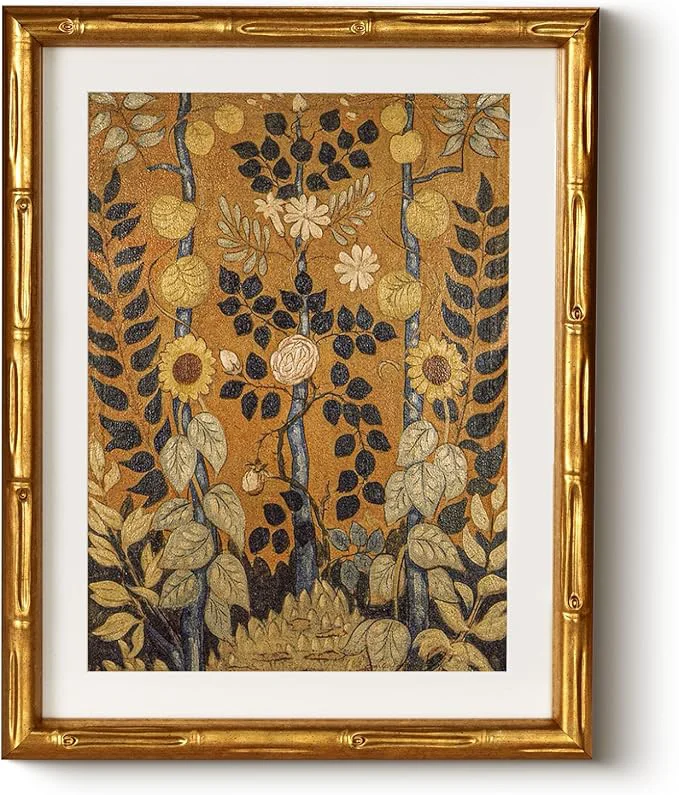 Fast Vintage Botanical Garden Floral Wall Art Frame 11x14 Retro Gold Bamboo-Textured Framed Canvas Print Acrylic Cover Classic Plant Painting Artwork Living Room Bedroom Entryway Home DécorAbout This Effective