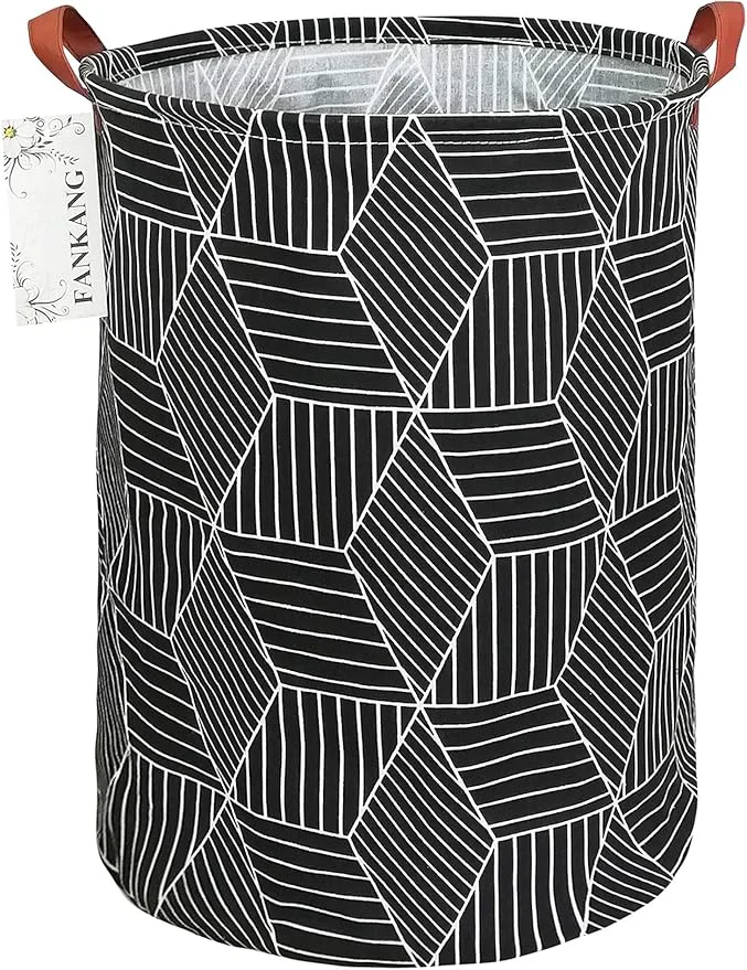 Stylish FANKANG Storage Basket Nursery Hamper Canvas Laundry Basket Foldable with Waterproof PE Coating Large Storage Baskets for Kids Boys and Girls Office Bedroom Clothes Toys（Black cube）About ThisOverview Authentic