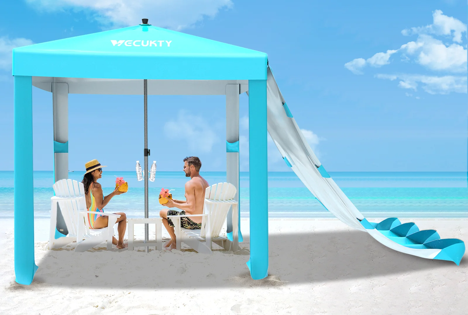 Efficient Beach Cabana with Changing Room - Easy to Set Up Canopy Waterproof Portable 6' x 6' Beach Shelter Included Side Wall Shade with UPF 50 UV Protection for Kids Family Friends-Green High-Performance