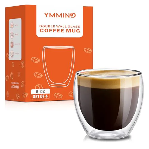 Original Design Set of 4 Double Walled Glass Coffee Mugs 5 Ounces Insulated Layer Coffee Cups Borosilicate Glass Espresso Cup for Hot Beverage 4 Count Fast