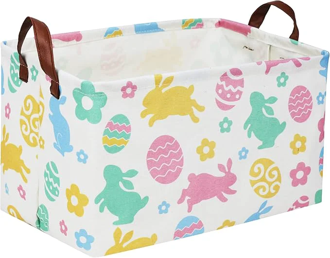 Consistent Rectangular Easter Baskets Easket Basket for Kids.Bunny Easter Basket with Handles.Boys and Girls Easter Bunny Eggs Decor Toys Books Easter Gifts Easter Rabbit About ThisOverview Elite