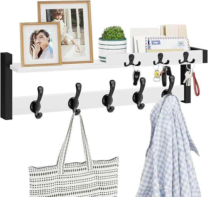 Trendy Homode Coat Rack Wall Mount 29 Modern Floating Shelf with Key and Mail Holder Wooden Entryway Hanging Shelf with Hooks and Storage for Hat Towel Jacket Purse Backpack Dog Leash WhiteAbout ThisOverview Practical
