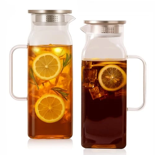 Stylish Glass Pitcher with Lid and Spout 2 Count Trusted