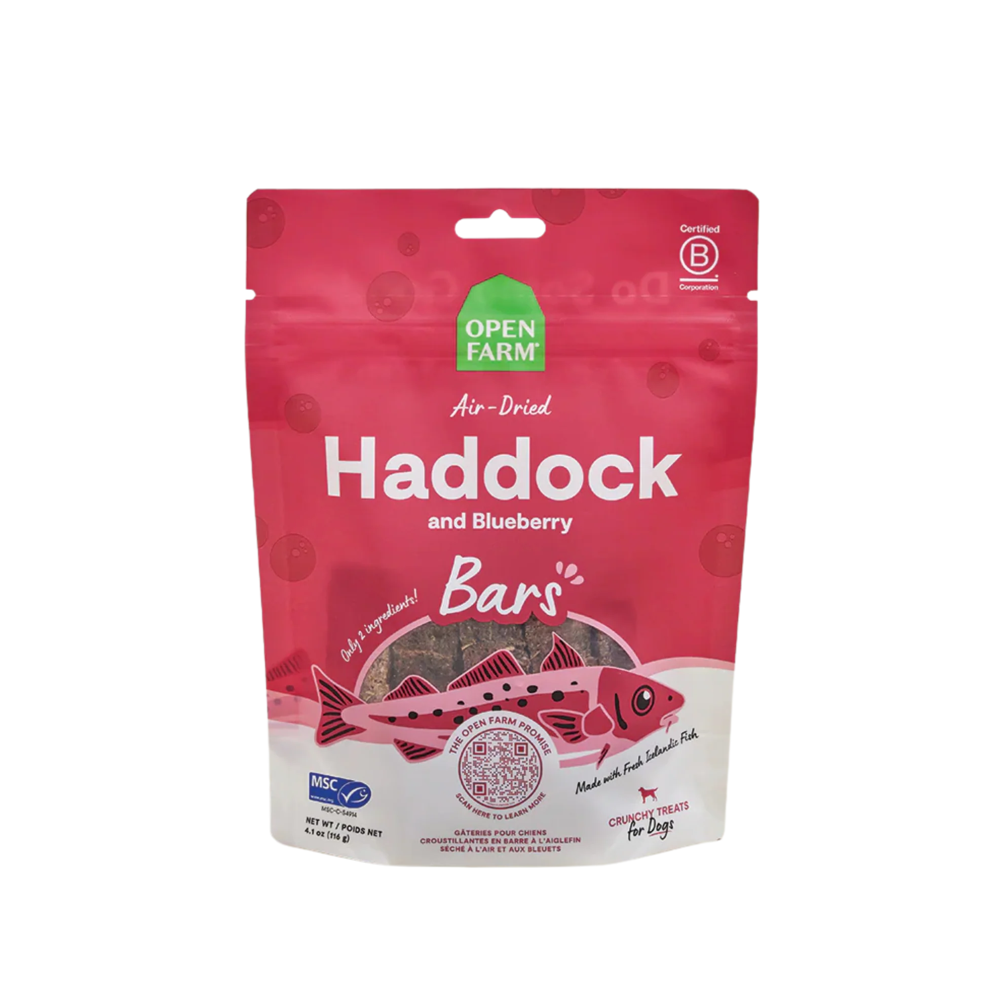 Lightweight Open Farm Icelandic Air-Dried Haddock Blueberry Dog Treat Bars Enhanced