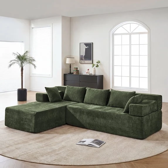 Next-Generation Behost 105 Modular Sectional Sofa for Living Room L Shaped Chenille Cloud Couch Sleeper Bed Green Premium