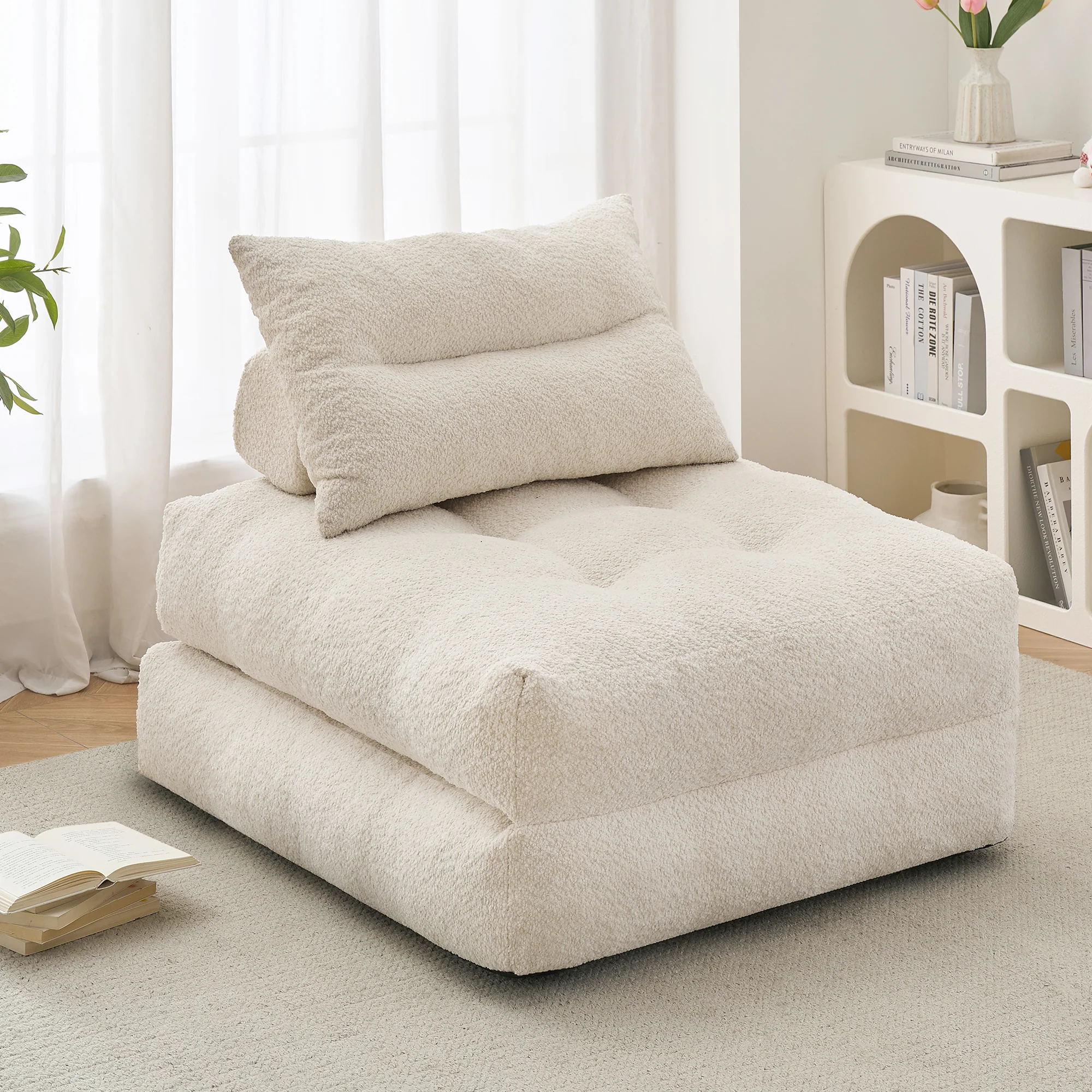 First-Class BEHOST 86 Large Futon Sofa Bed for Adults 3-in-1 Convertible Folding Chair Bed Sleeper Chair Beige Stylish