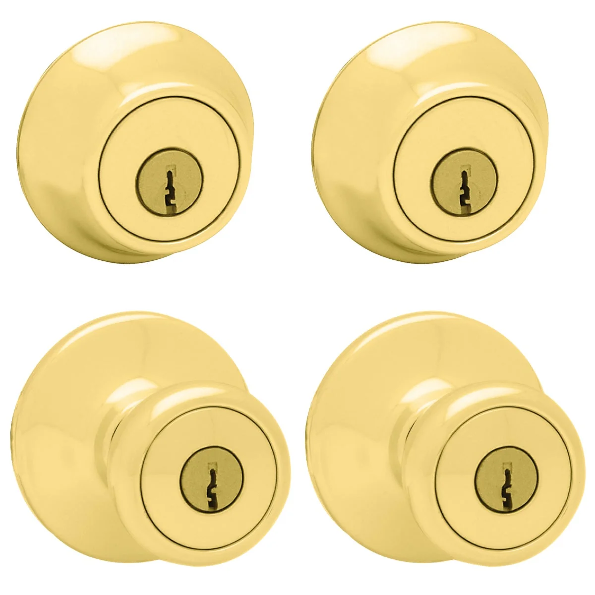 High-End Kwikset Polished Brass Deadbolt and Door Knob Combo Classic