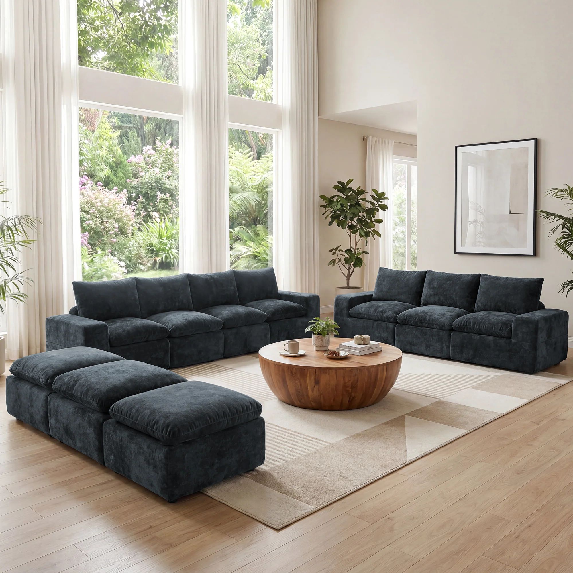 Reusable BEHOST 10-Piece Oversize U-Shaped Modular Sectional Sofa Velvet Cloud Sleeper Couch 3 Movable Ottomans Oversized Deep Seat Living Room Furniture Set Dark Gray First-Class