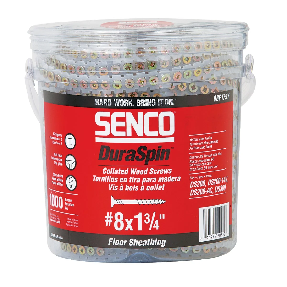 Professional Senco DuraSpin 8 x 1-3 4 In. Square Recess Flat Collated Wood Screws Yellow Zinc Finish 1000 Ct. Certified