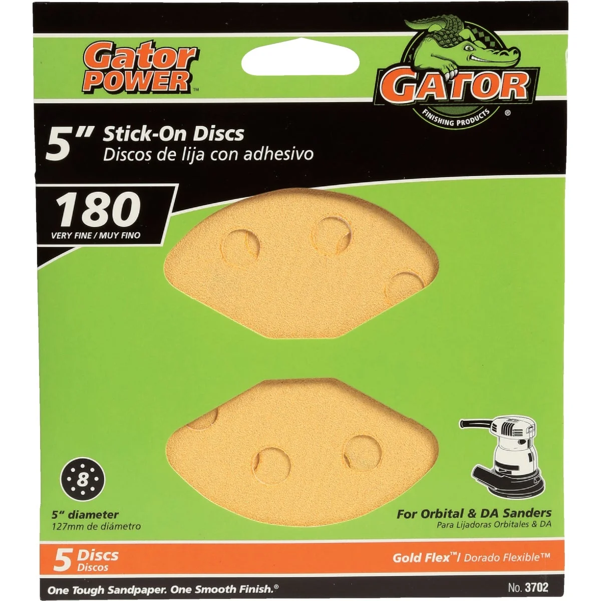 Green Gator 5 In. 180-Grit 8-Hole Pattern Vented Sanding Disc with Stick-On Backing 5-Pack Smart