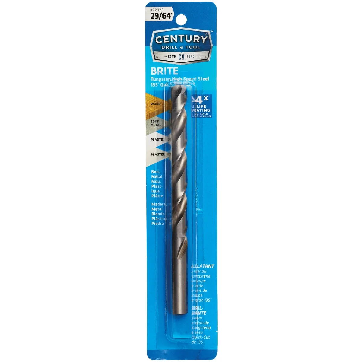 Fine Crafted Century Drill Tool 29 64 In. Tungsten High Speed Steel Quick-Cut Point Brite Drill Bit Crafted