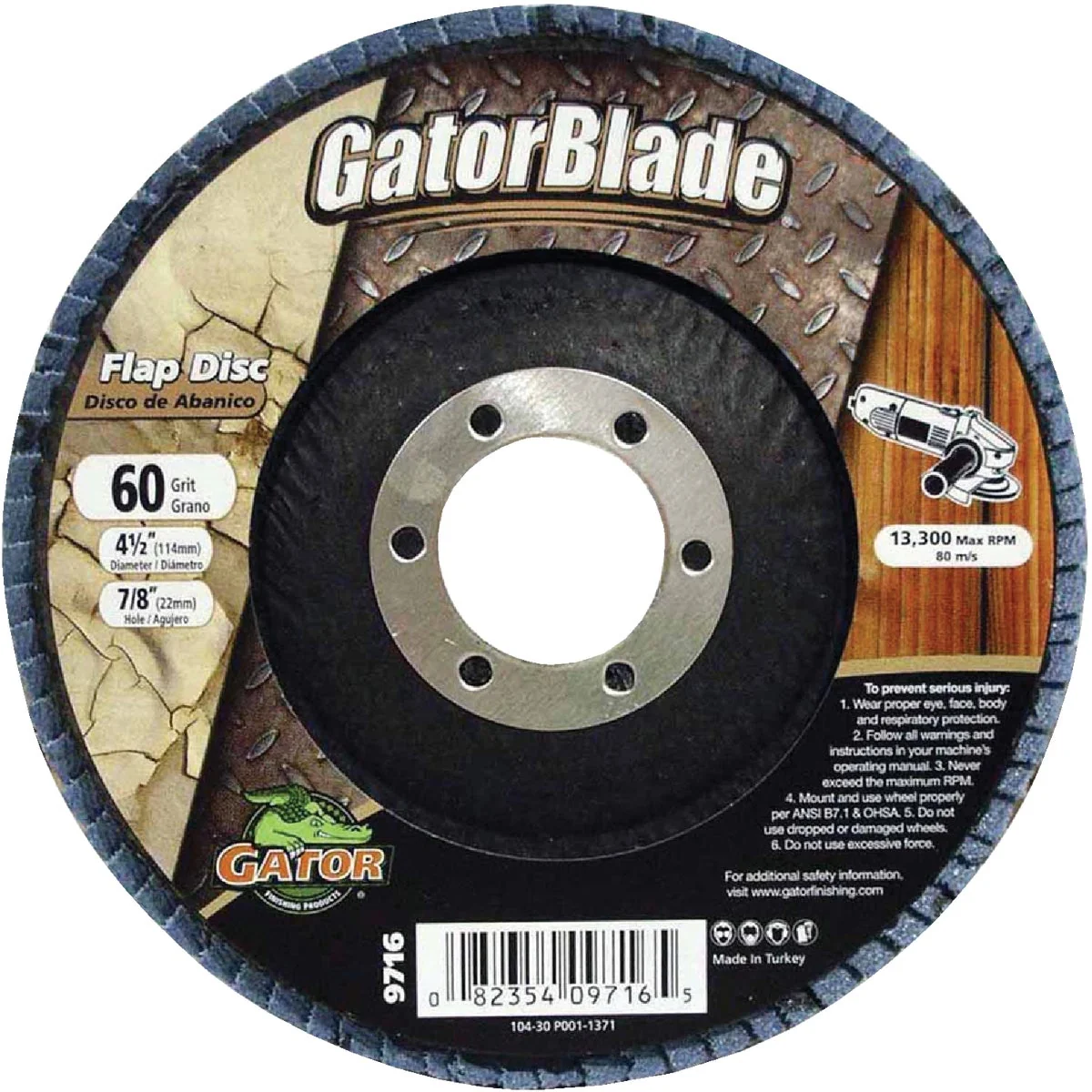 Lightweight Gator Blade 4-1 2 In. x 7 8 In. 60-Grit Type 29 Angle Grinder Flap Disc High-Performance