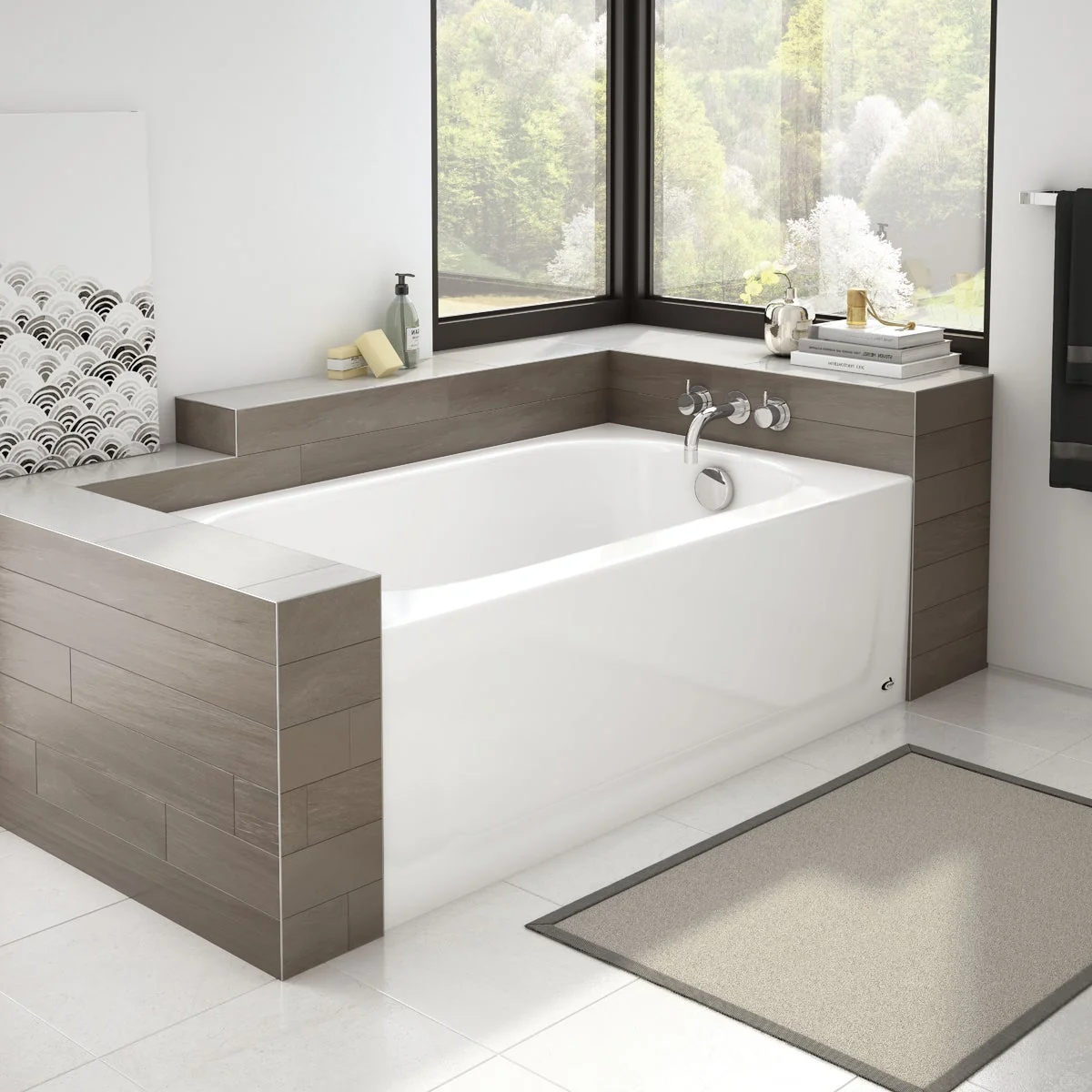 Optimized Briggs Pendant 54 54 In. L x 30 In. W x 15 In. D Right Drain Bathtub in White Classic