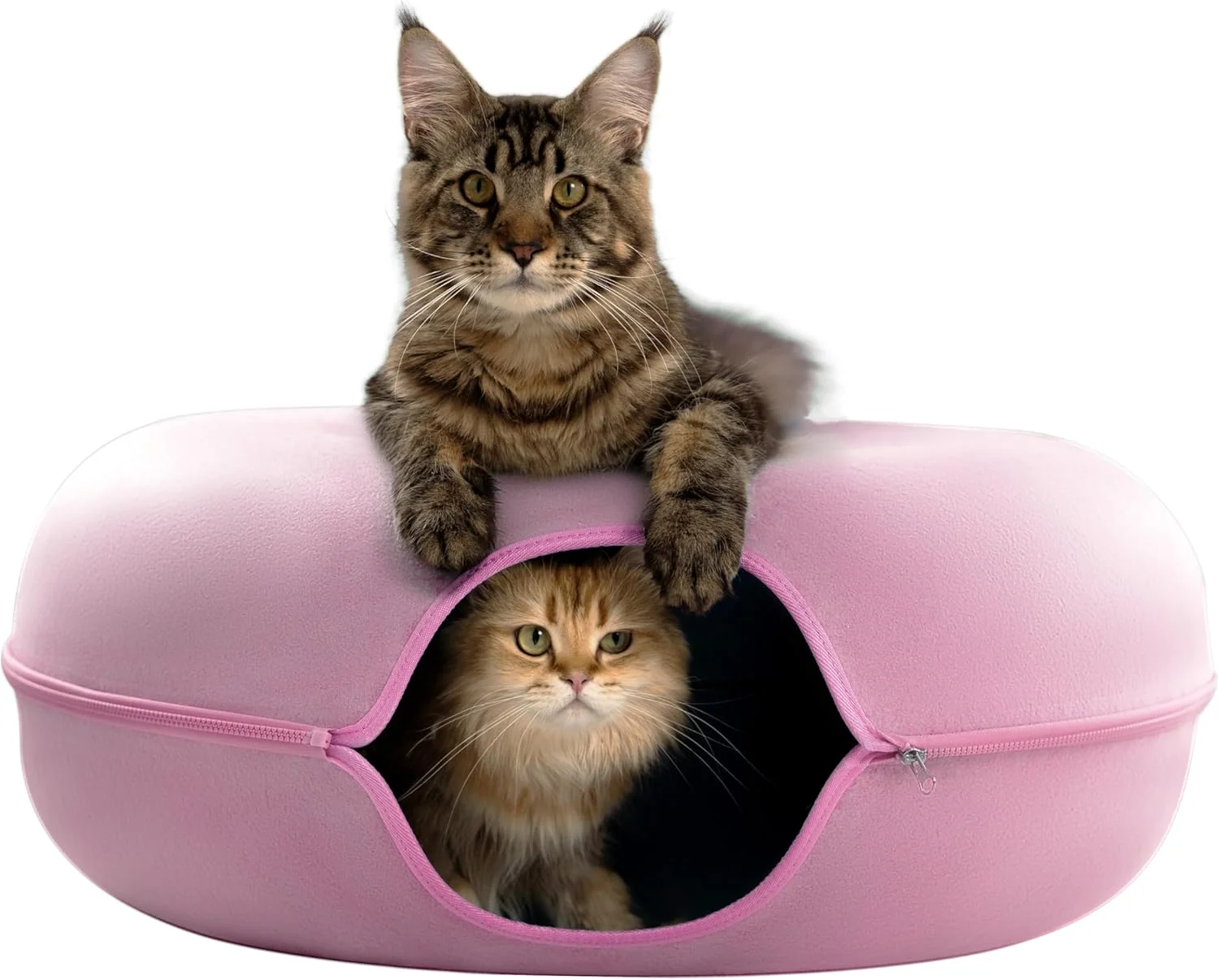 Long-Lasting Cattasaurus Peekaboo Cat Cave for Multiple Large Cats Up to 30-45 Lbs Scratch Detachable Washable Tunnel Bed Comfy Donut Cat Cave Pink Jumbo High-Performance