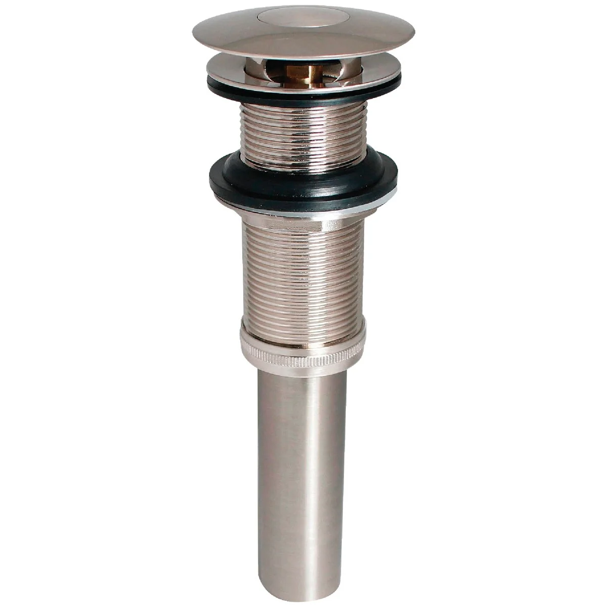 Modern Keeney 1-1 4 In. Brushed Nickel Brass Universal Push Button Bathroom Sink Drain without Overflow Quality